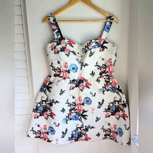 Valentino Jungle Brocade A-Line Dress White Pink Blue Black Sleeveless Size 10